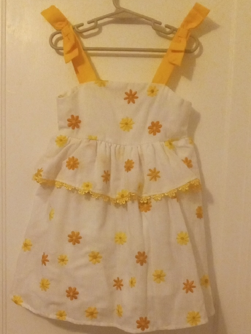 Girls White Sundress with Yellow Floral Embroidery size 5
